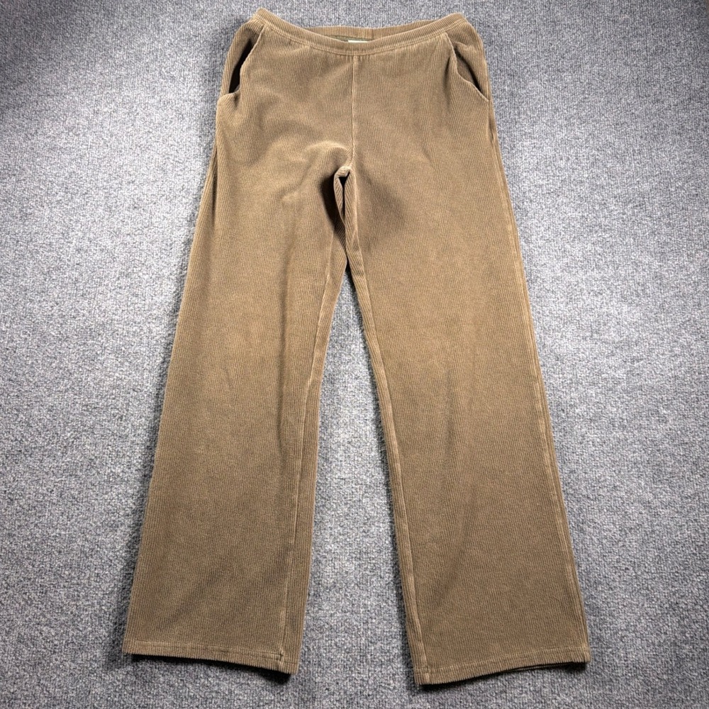 L.L. Bean Corduroy Pants Women Pull On Medium Brown Wide Leg Elastic Waist
